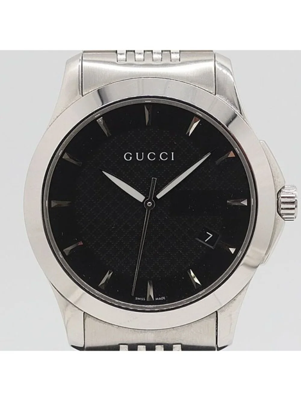 Gucci Timeless Date 126.4 Quartz Black Dial SS Watch - Picture 1 of 4